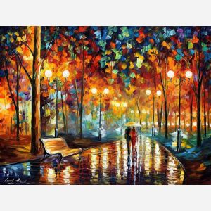 alley by the lake, alley by the lake Leonid Afremov, Leonid Afremov alley by the lake